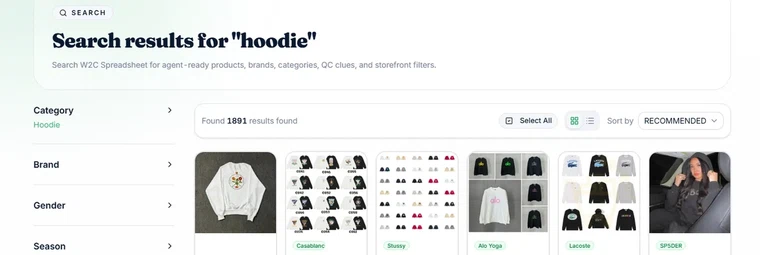 Search results with category and product filters beside the item grid