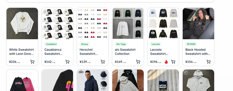 Product results showing photographs and listing information